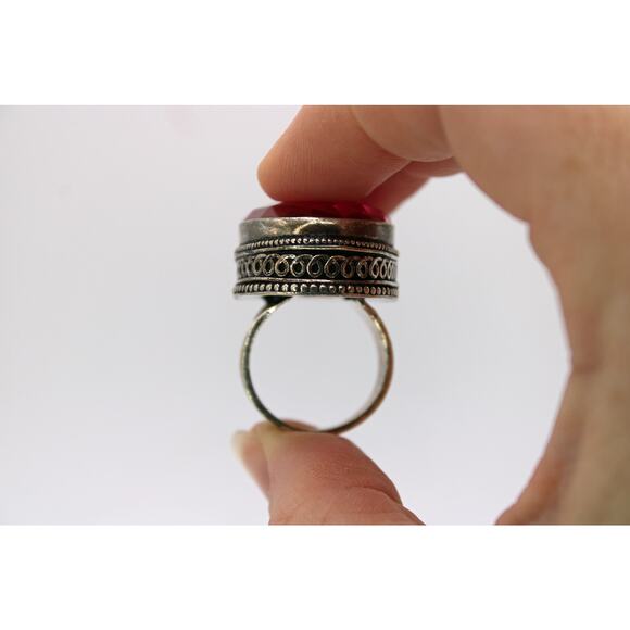 Silver-tone Pink Rhinestone Statement Ring - Picture 3 of 5